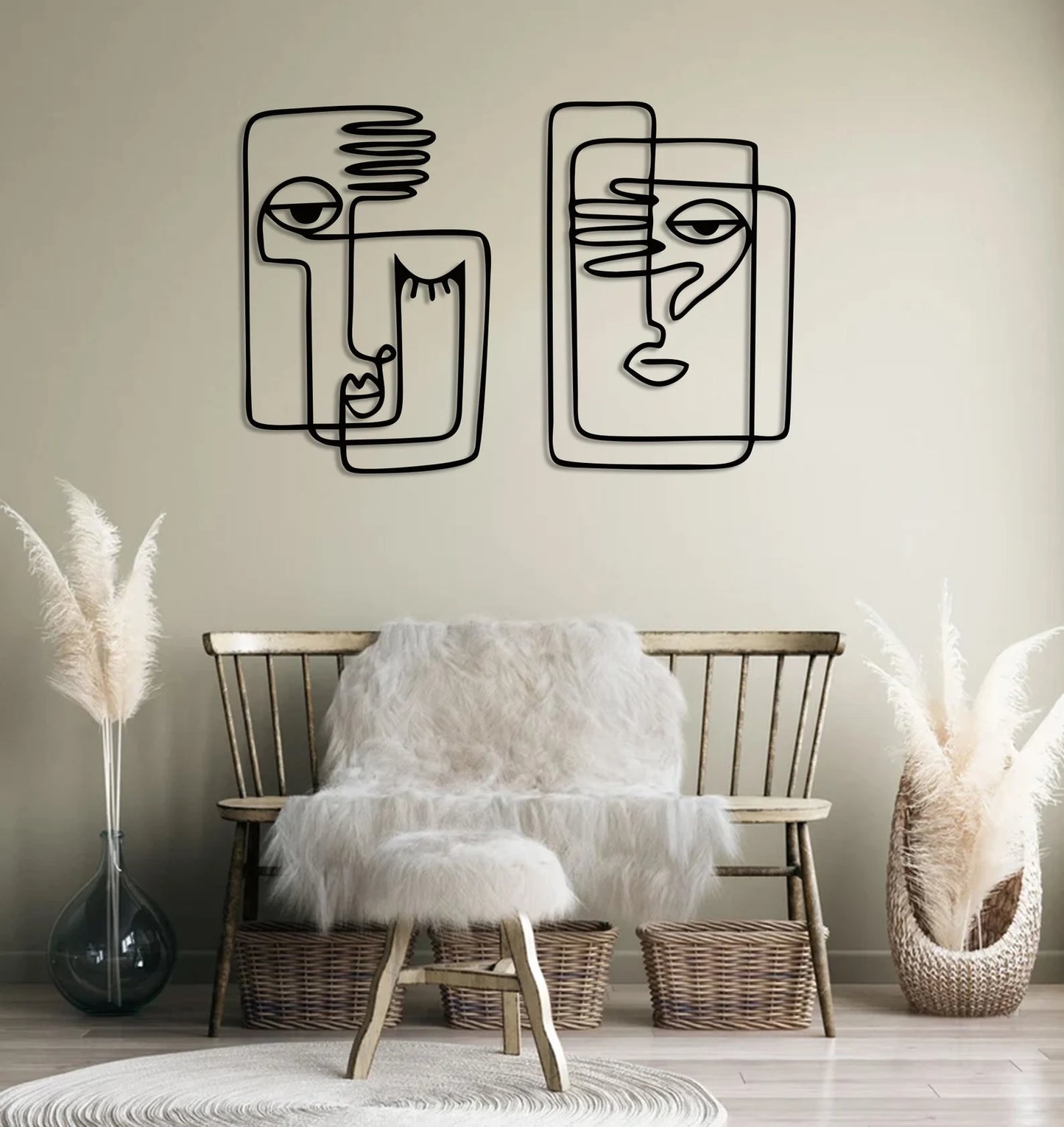 Pablo Picasso Inspired Minimalist Faces Metal Wall Art (Set of 2)